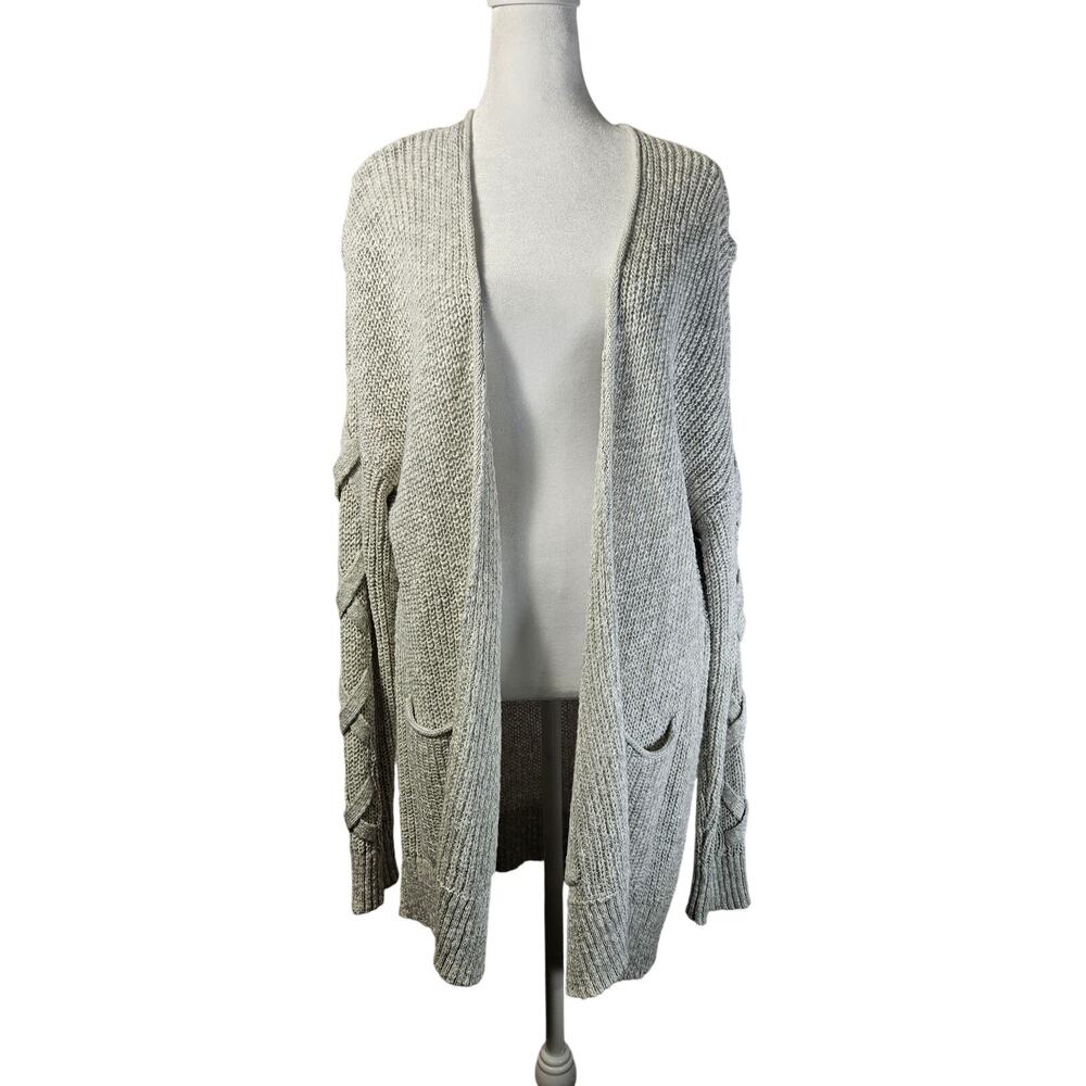 Mossimo Women's Open Front Cardigan Gray CrissCross‎ Sleeves Pockets XL
